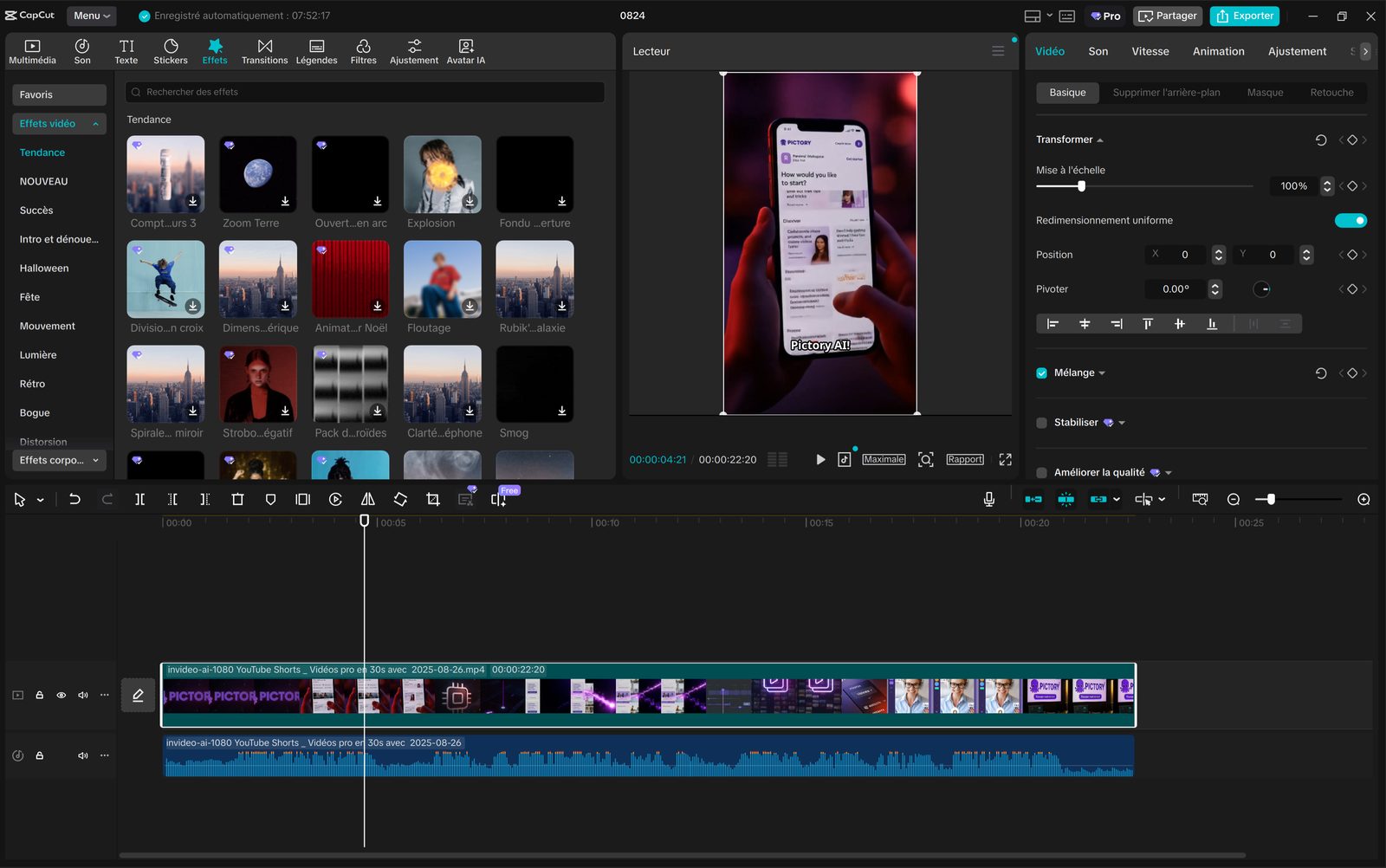 Studio CapCut avec flux de sous-titres IA